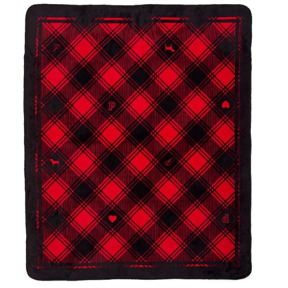 Victoria's Secret PINK Cozy Holiday 2025 Blanket Buffalo Plaid Dog Red/Black
